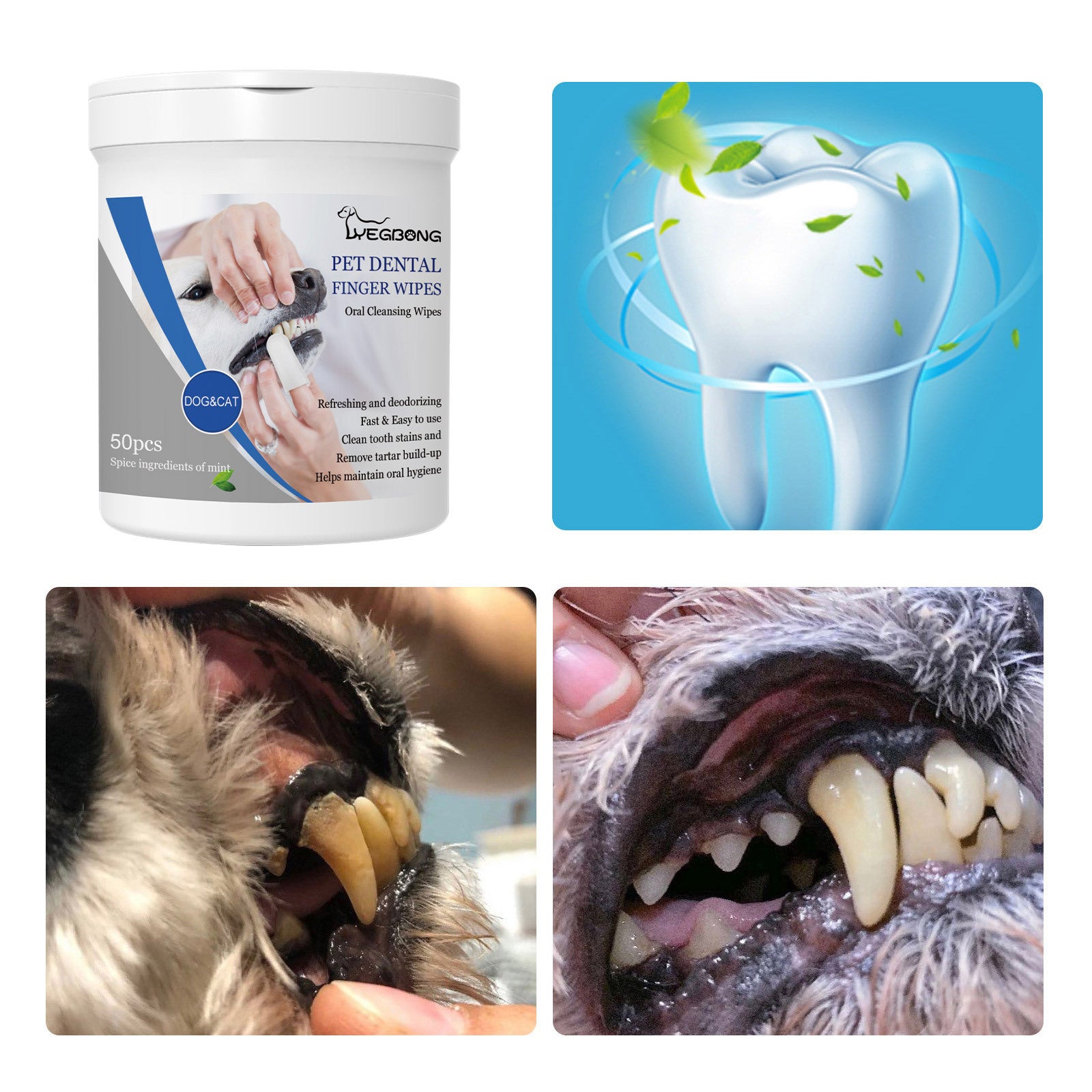 Yegbong Pet Dental Finger Wipes, Bad Breath Tartar Teeth Yellow Dog Clean Mouth Care Finger Cover
