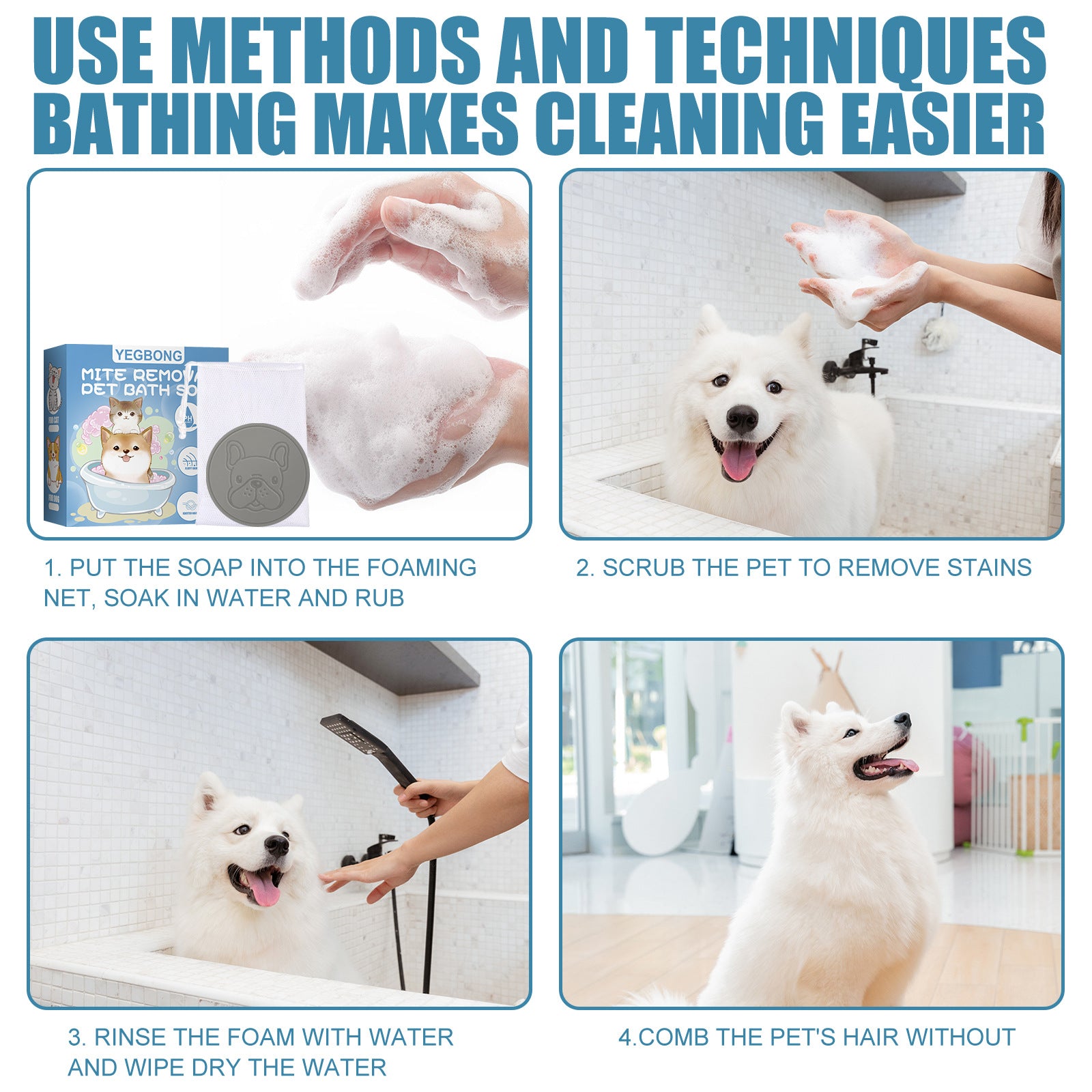 Yegbong Mite Removal Pet Bath Soap, Dog And Cat Antibacterial Body Deodorant Cleaning Bath Products
