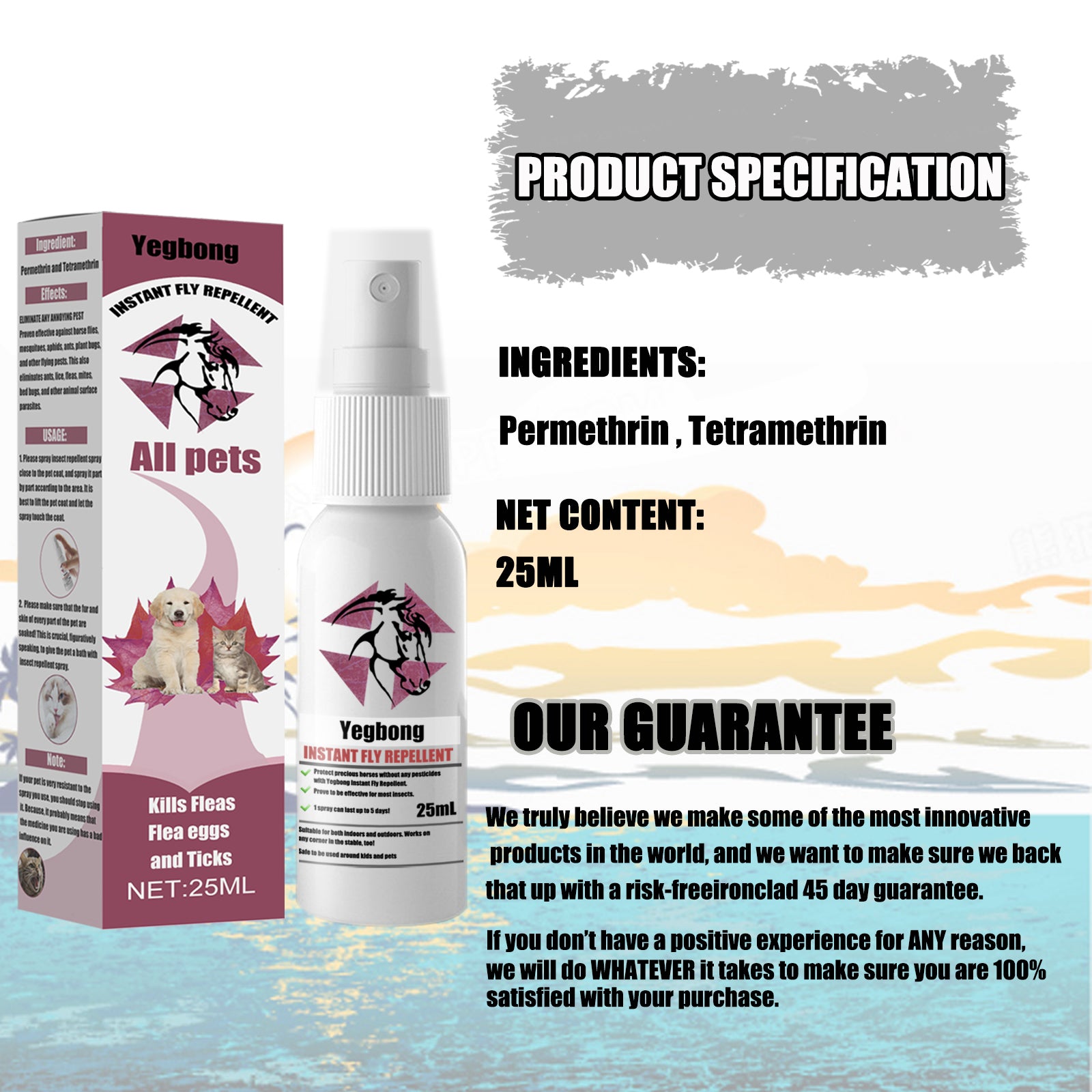 Yegbong Pet Repellent, Flea Removal For Cats And Dogs External Tick And Tick Anti-Itch Spray For Cats And Dogs